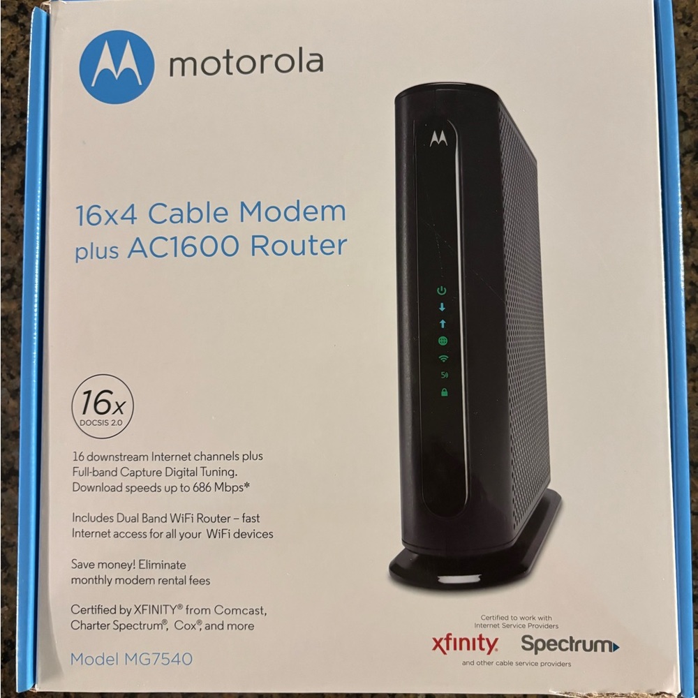 Motorola Black 16x4 Modem AC1600 Router Combo for Seamless Connectivity Model MG